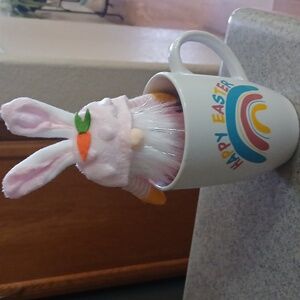 Happy Easter Mug with Pink Bunny Gnome Plush